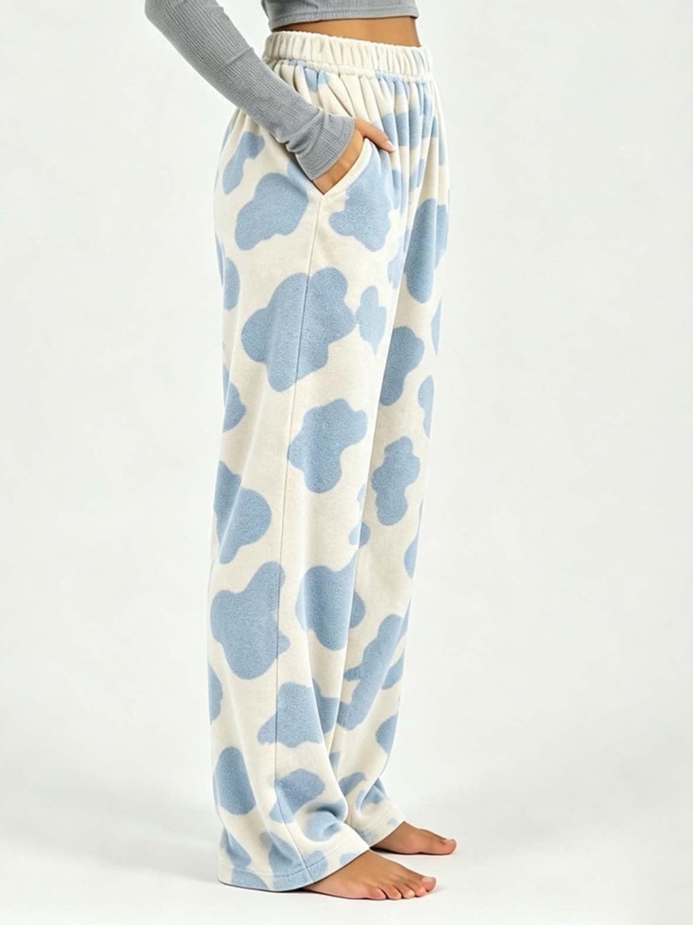 Cozy Fleece Blue Cow print Lounge pants - Picture 5 of 8